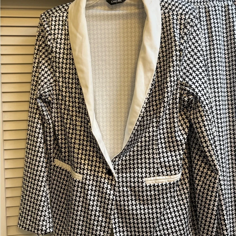 Chicme Stylish Black and White Houndstooth Blazer and Pants Set Women’s Sz L